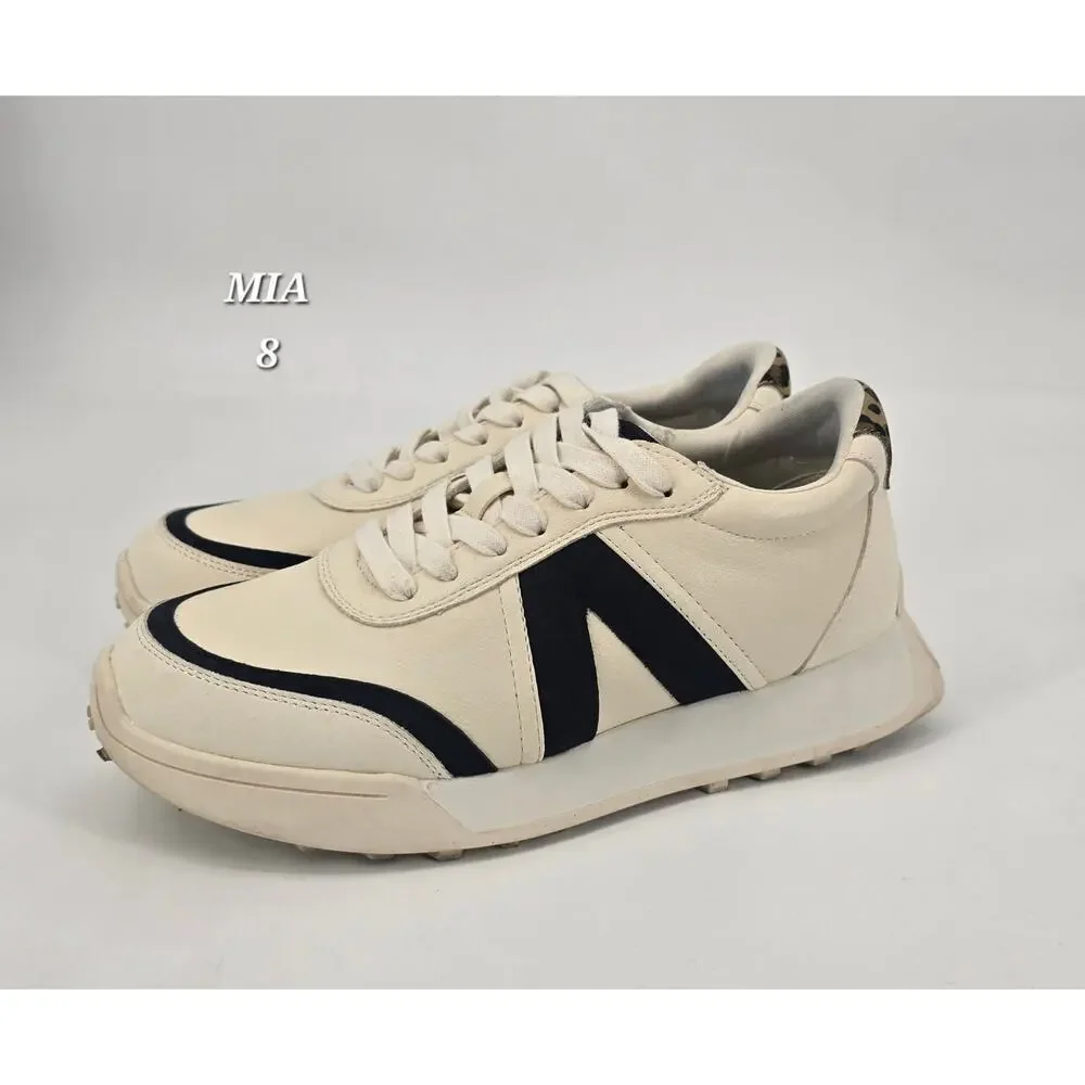MIA Town Sneakers Womens 8 Cream Black Leopard Neutral Casual Athleisure Shoe‎